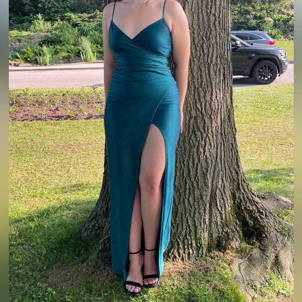 Emerald/Teal glitter prom dress